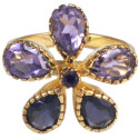 Bague améthyste et iolite or jaune 1970 ABBA Flower